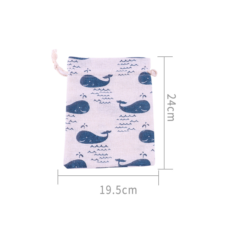Picture of Printed cotton drawstring bag small bag home travel sundries storage bag Christmas gift packaging bag in stock