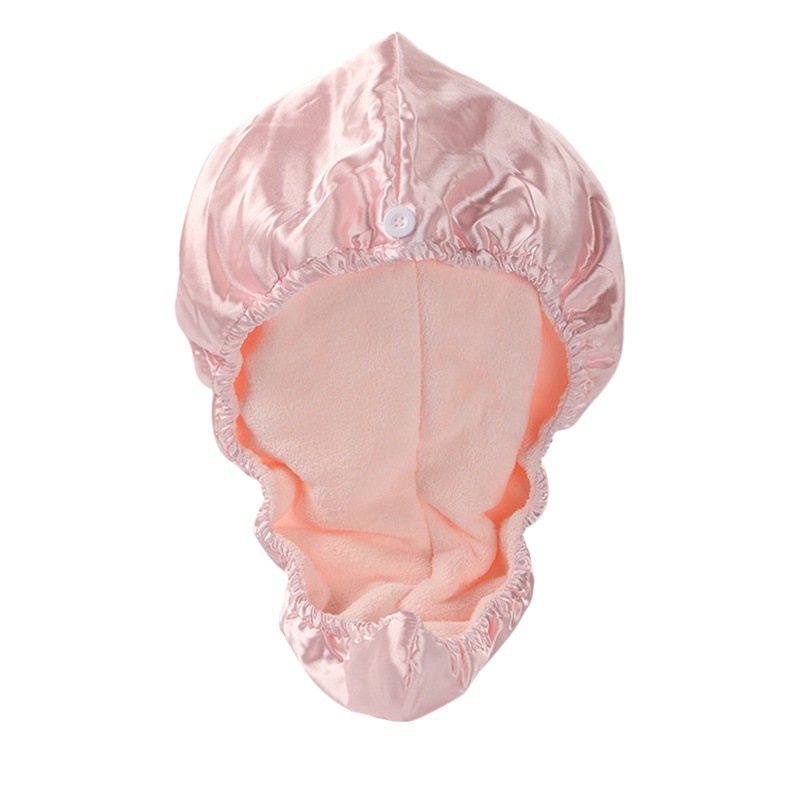 Imitation Silk Color Double-Layer Hair Dried Hat Women's Thickened Super Absorbent Coral Fleece Shower Cap Hair Dried Towel Cute Tape