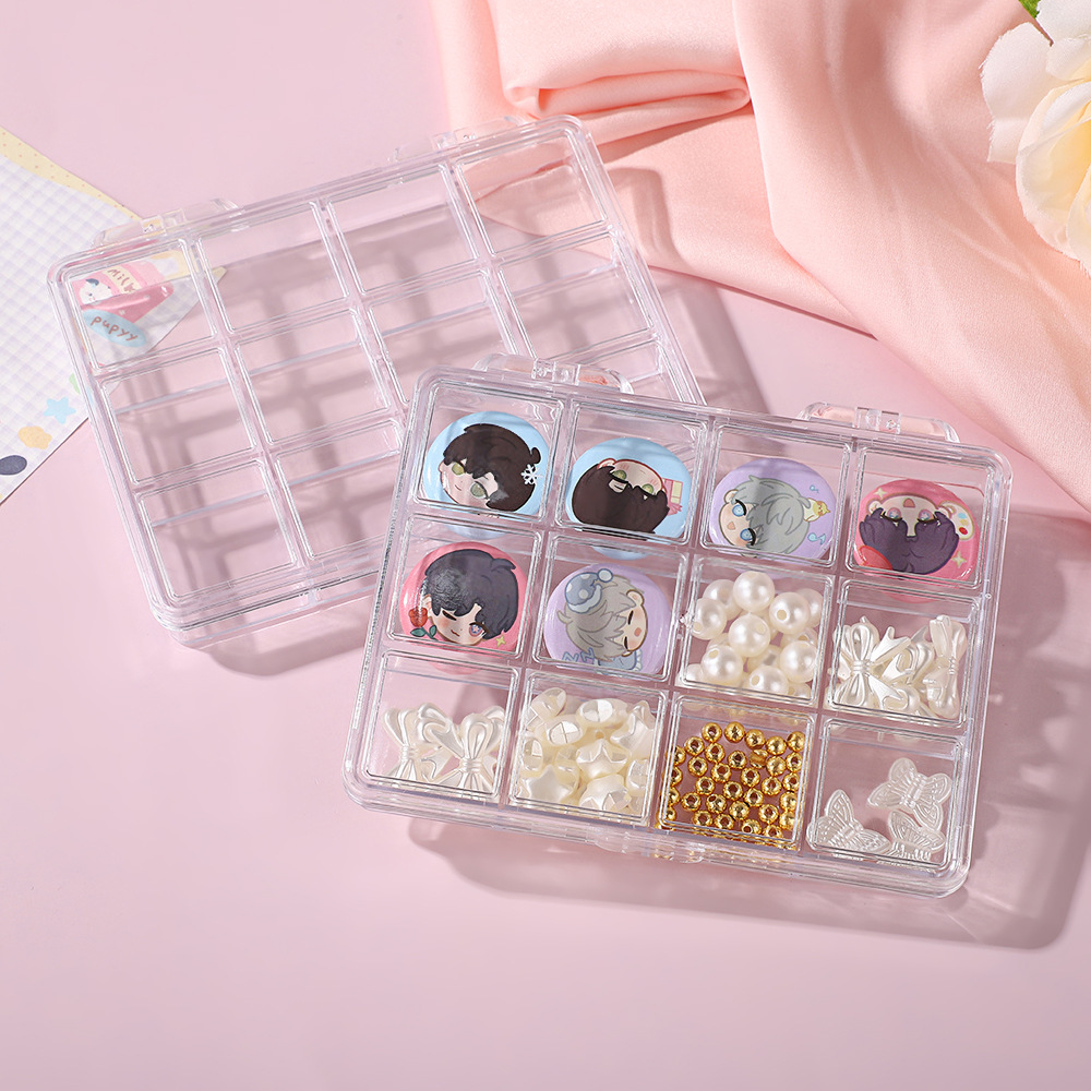 New Divided Nail Art Jewelry Storage Box Anime Millet Protection Ps Plastic Box 12 Grids Loose Bead Jewelry Packaging Box