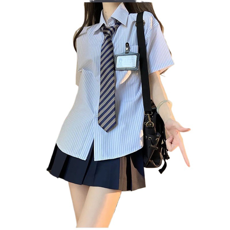 Picture of Japanese jk uniform college style loose all-match chic striped shirt short sleeve shirt women's summer new top