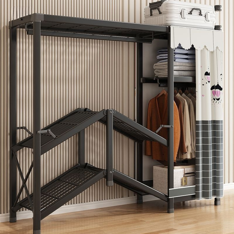 Folding simple wardrobe home bedroom installation free cloth wardrobe small apartment full steel frame strong and durable for rental house