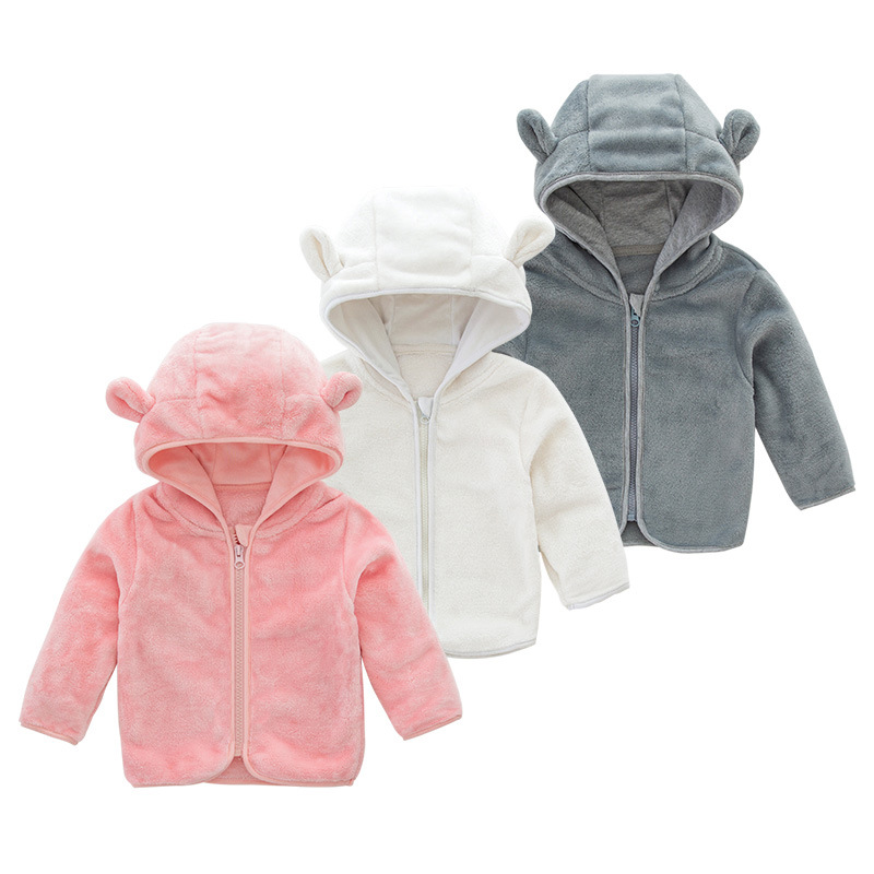 Children's Hooded Bear Girls' Boy's Cute Ear Double-sided Fleece Overcoat Autumn Warm Woolen Sweater Coat