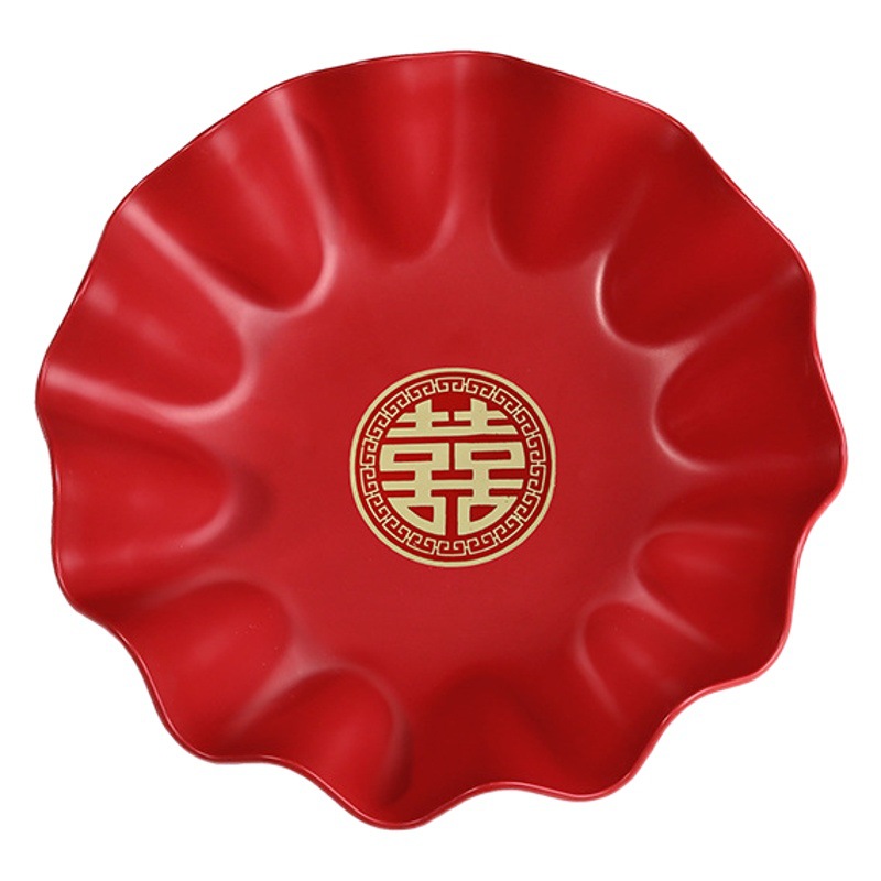 Wholesale wedding supplies new wedding fruit plate Chinese lace red dried fruit plate large, medium and small wedding plate