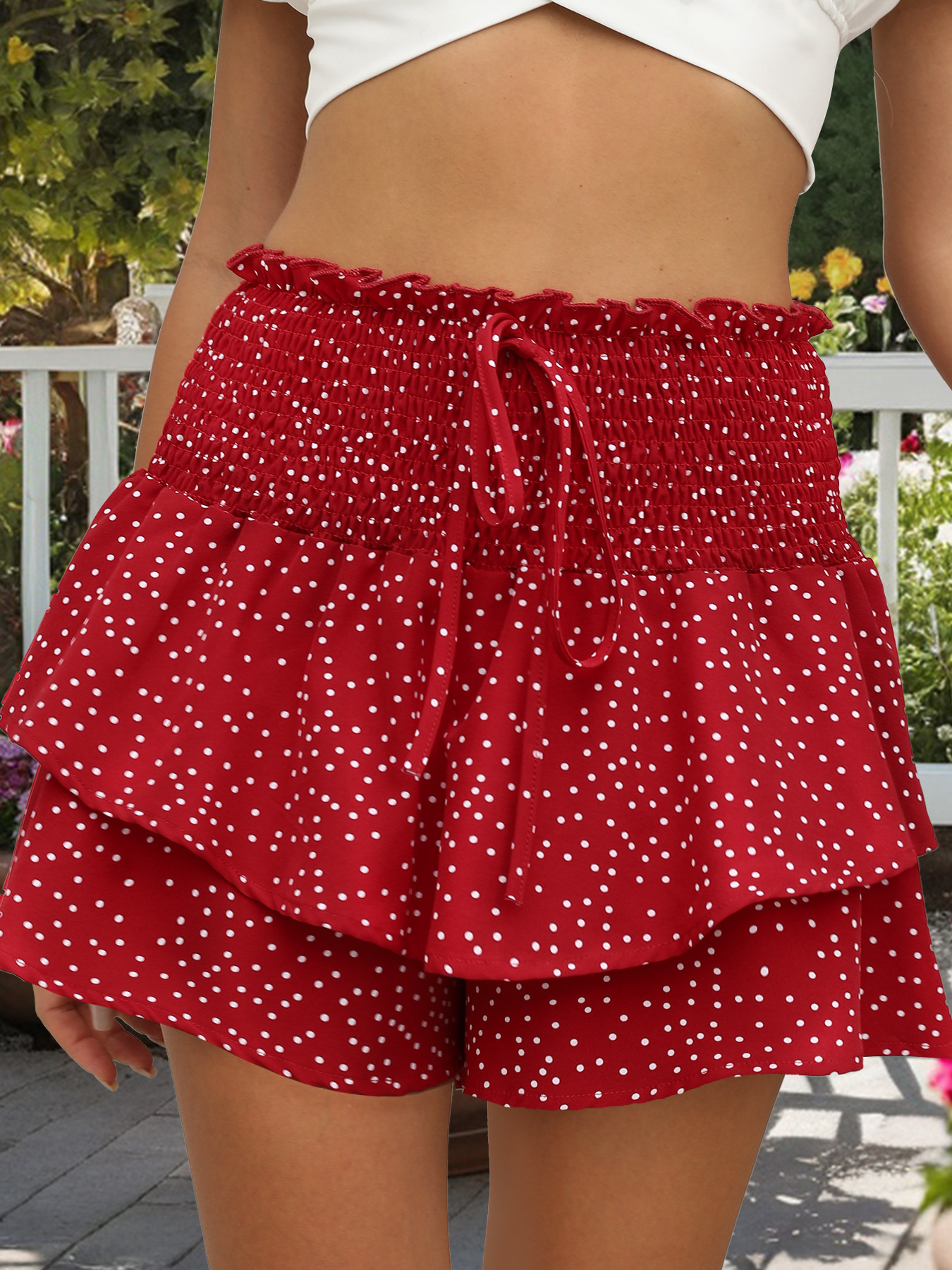 Europe and the United States summer new cross-border women's Amazon casual pants waist wave dot printed shorts