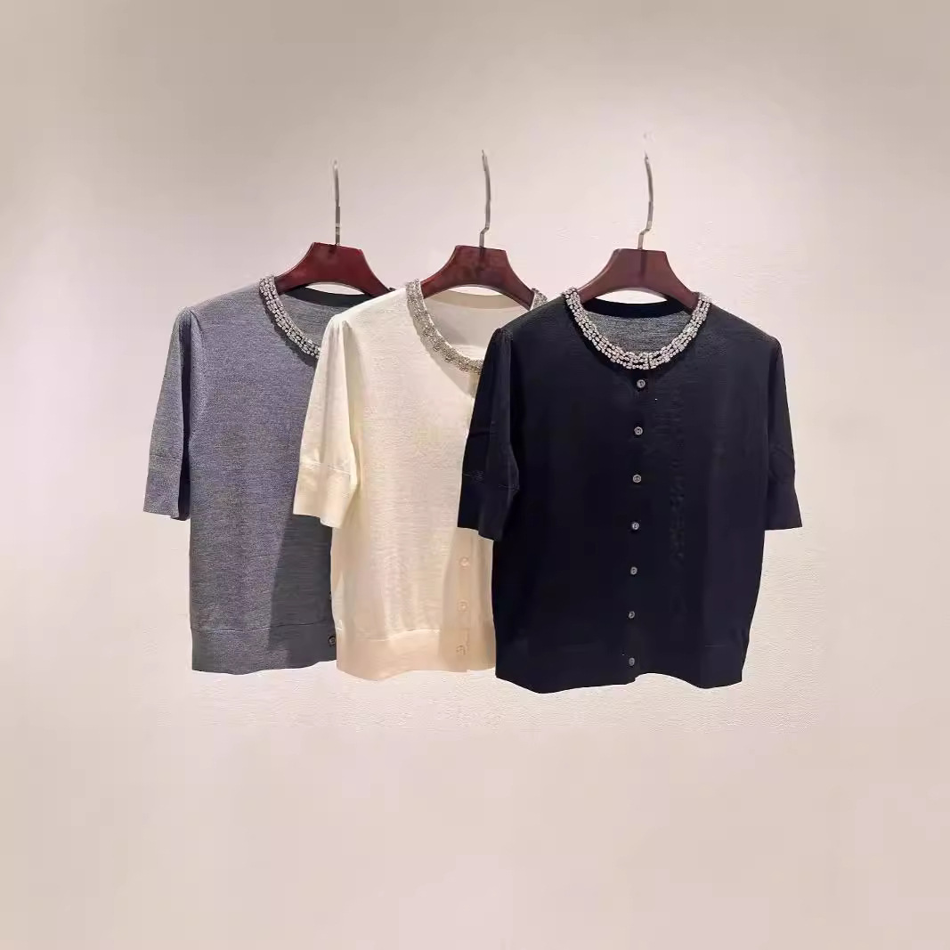 German Yangzi Extremely Fine Wool 18-pin Nail Drill Shell New Spring and Summer 2024 New Round Neck Knitwear Cardigan
