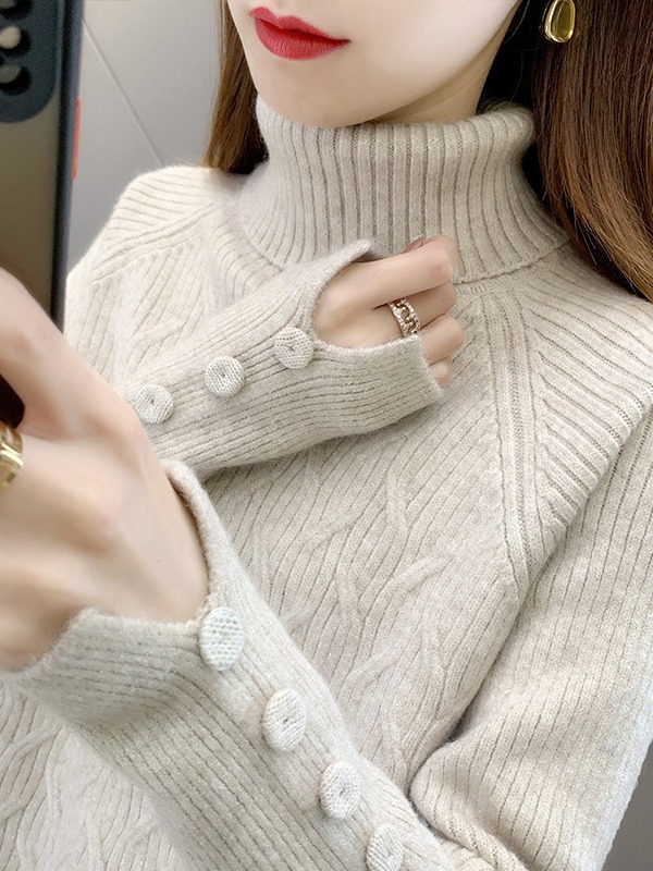 Women's turtleneck fleece-lined sweater women's winter thickened 2024 new popular fashionable western style small bottoming shirt autumn and winter