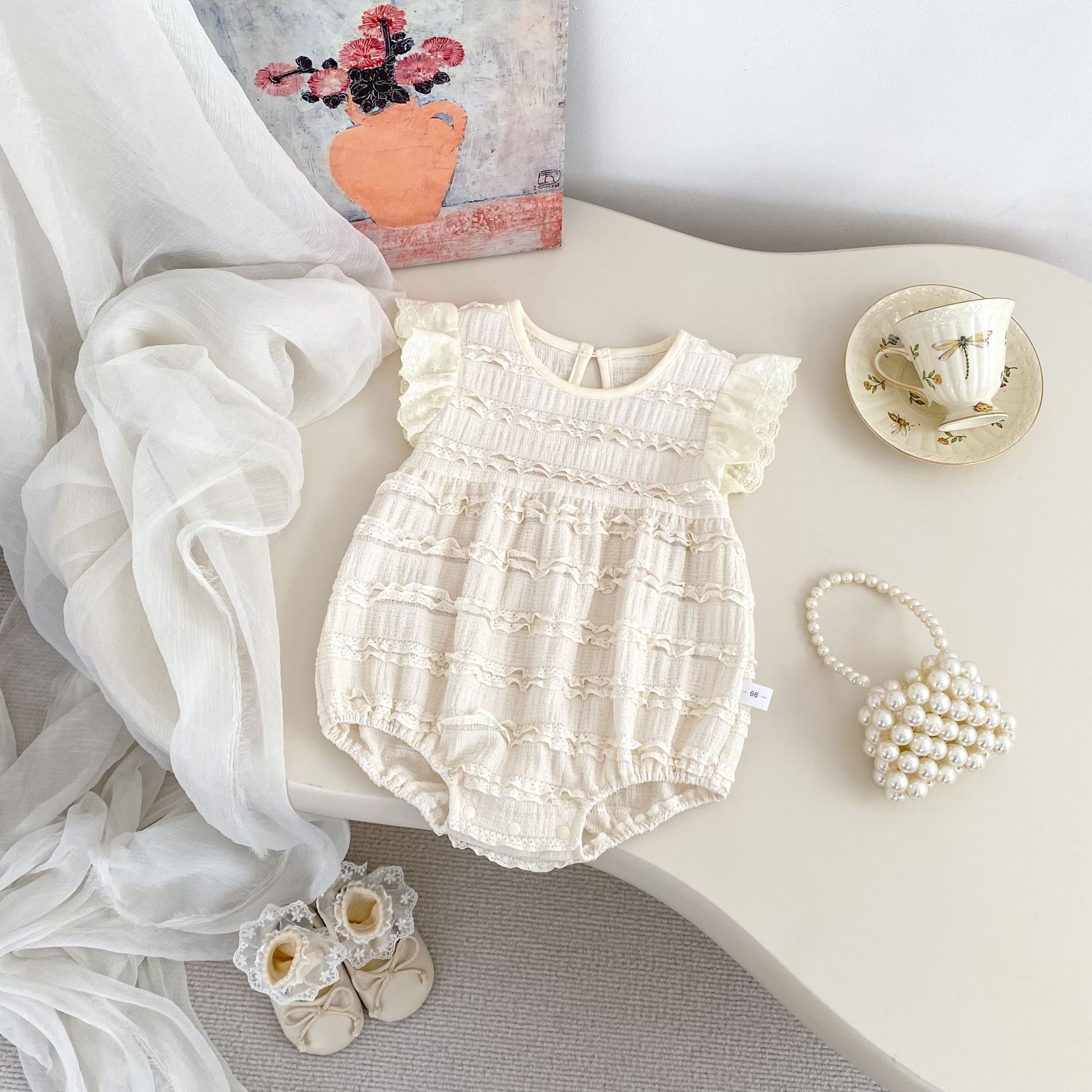 2025 New Baby All-in-one Suit Summer Western Style Flying Sleeve Harper Girl Baby Simple All-match Bag Fat Clothes Climbing Suit