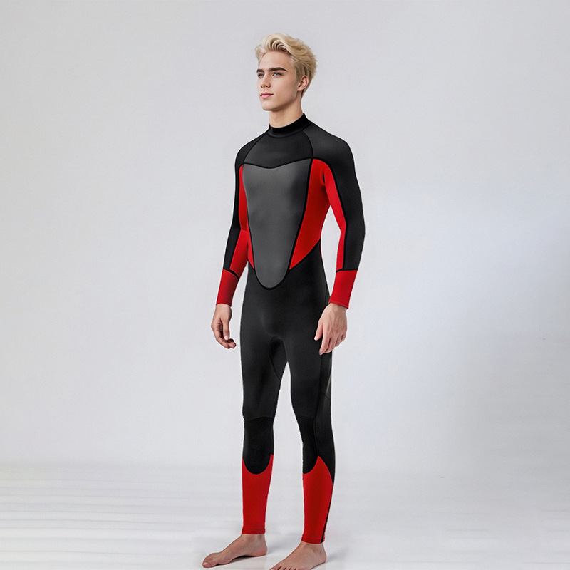 3MM Diving Suit Men's Thickened Warm Winter Swimming Diving Suit Black and Red Women's Long Sleeve Surfer Cold-proof Snorkeling Wet Clothes