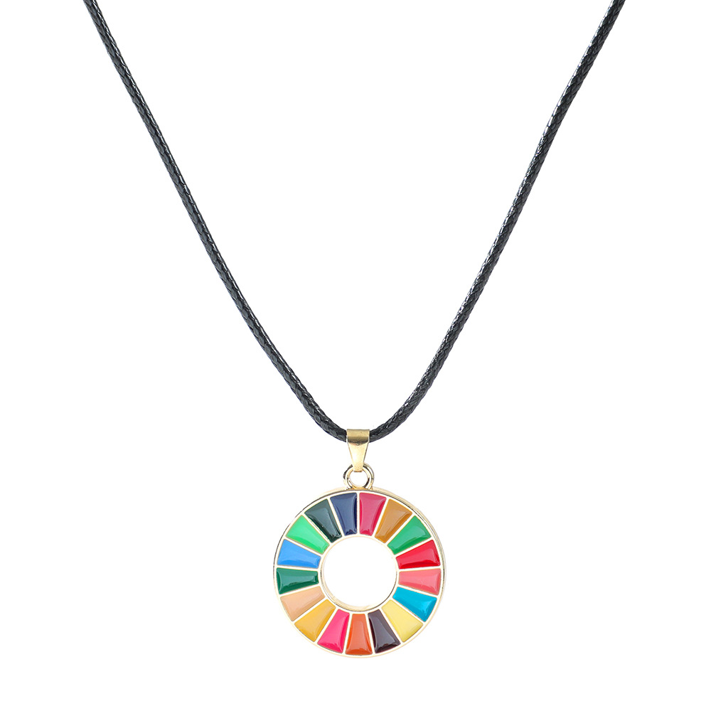 Picture of United Nations peace pigeon brooch sustainable development goal medal representative geometric pattern 17 color oil dripping necklace