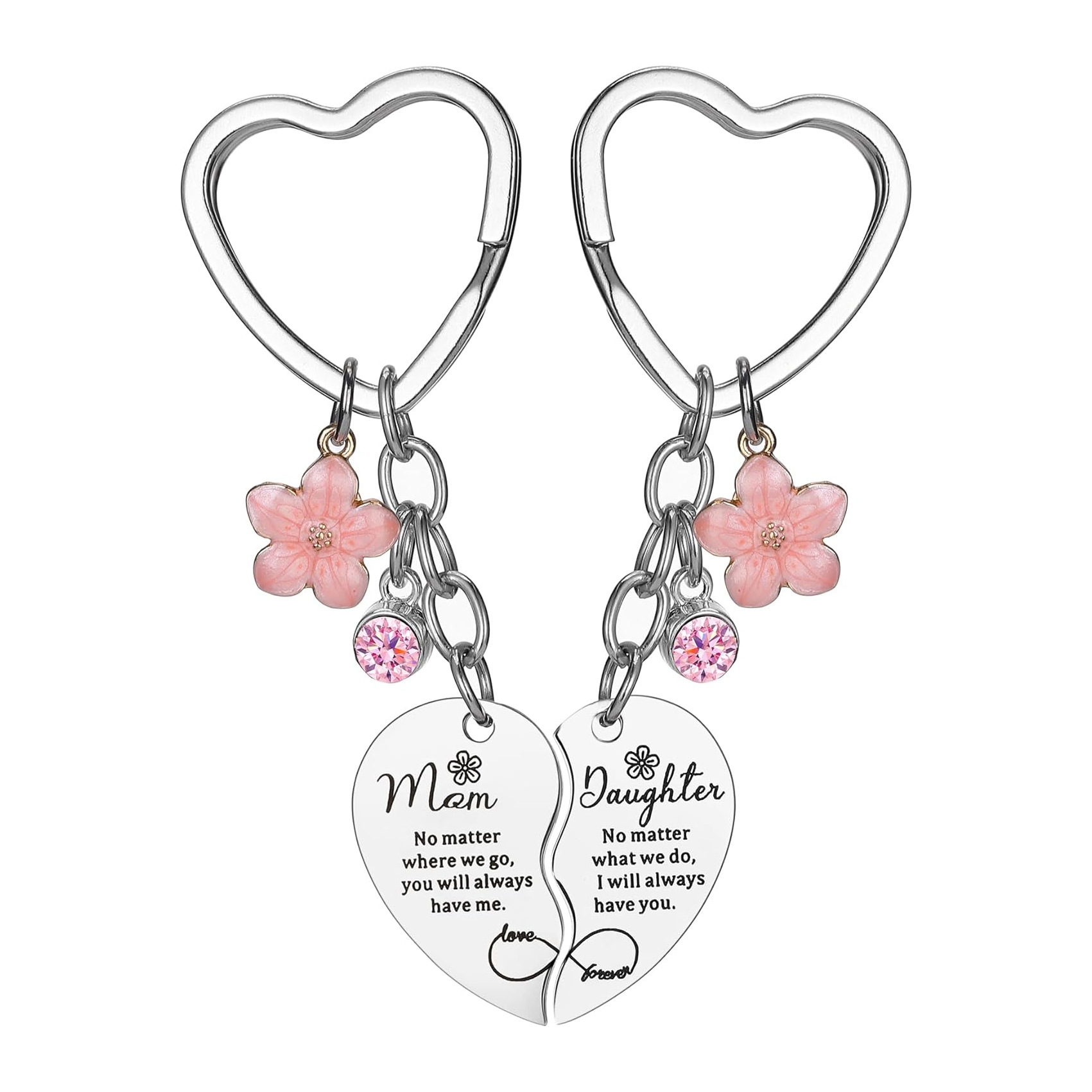 Mom Mother Daughter Heart-Shaped Stainless Steel Key Ring Keychain Set for Mom Thanksgiving Ladieswear's Day