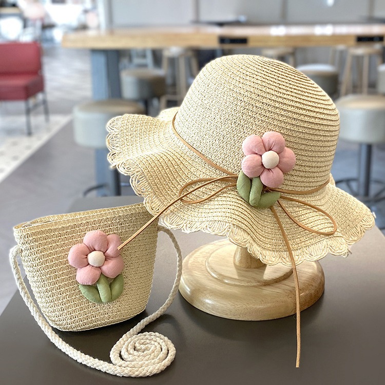 Summer Girl's Sunshade Straw Hat Little Girl's Summer Big Eave Travel Princess Beach Sunscreen Hat Women's Treasure Fisherman Hat