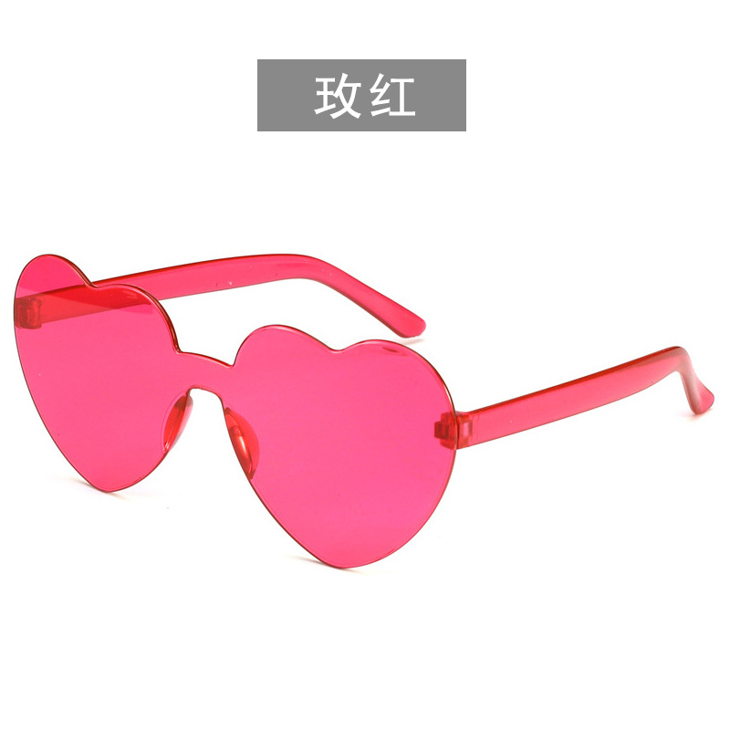 Picture of Heart Sunglasses, Heart Sunglasses, Jelly Color Rimless Heart-Shaped One-Piece Glasses, Dazzling Color Glasses