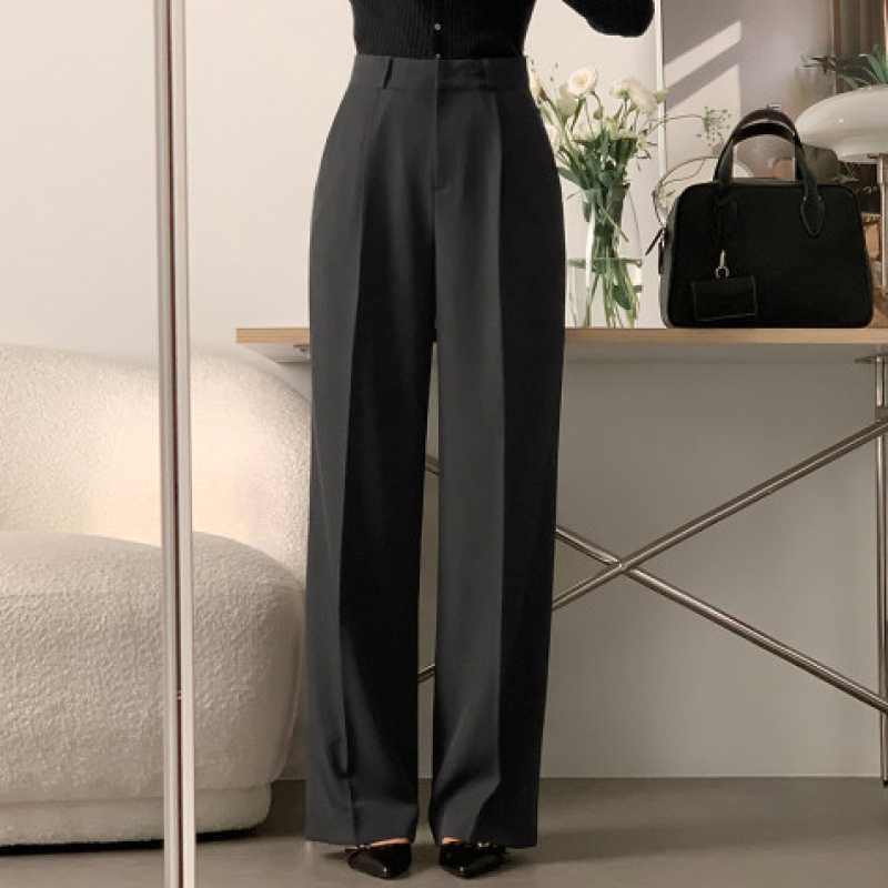 Simple, niche, commuting, versatile, high-waisted, slimming, double pockets, drape, straight-leg slacks, and suits