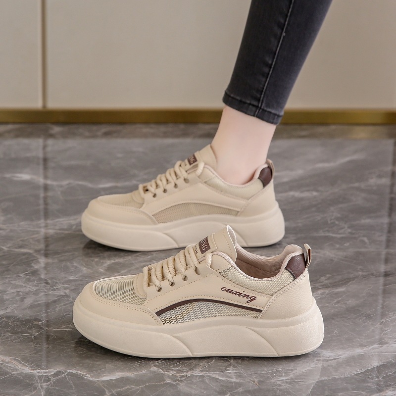 Summer Women's Shoes, New Breathable Hollow Mesh White Shoes for Pregnant Women, Flats-Soled Non-Slip Heightening Casual Shoes
