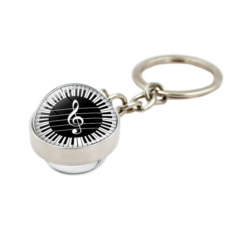 Picture of Music Symbol Piano Keys Time Gem Glass Ball Keychain Pendant Metal Key Chain Creative Small Gift