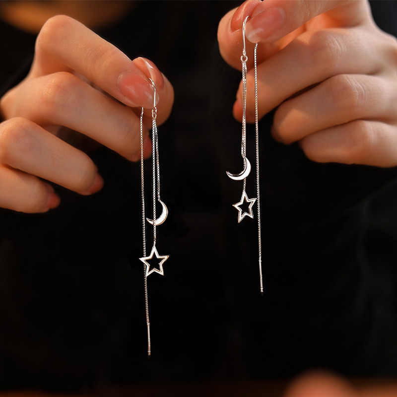 Picture of Summer New Style Earrings That Make Your Face Slimmer, Long Style, Versatile Student K-Style, Internet Celebrity Niche Cut Out Star and Moon Earrings