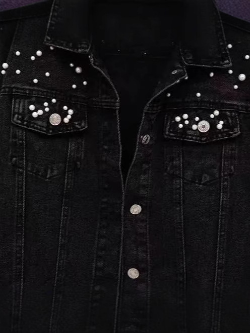 Picture of Southeast Asia's New Versatile Beaded Heavy-Duty Denim Jacket for Women European Station Student Slim Large Size Jacket Denim Jacket