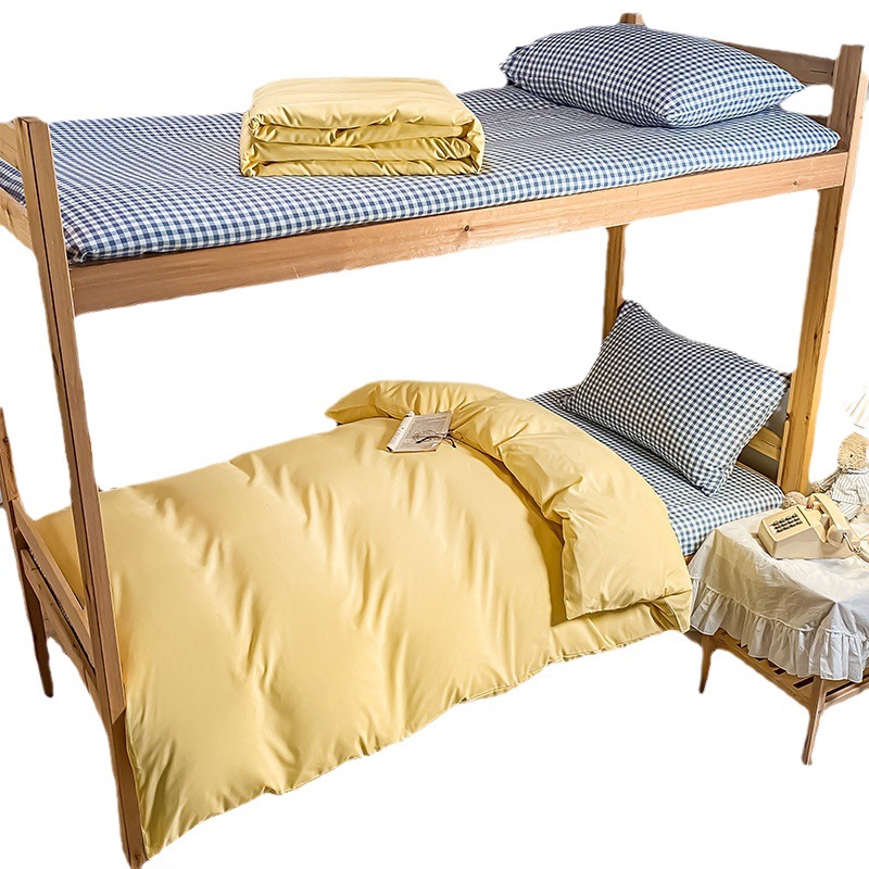 Picture of Bedding Three-Piece Set for Single Bed, Plaid Bed Sheet, Duvet Cover, Solid Color Set, Six-Piece Set for Student Dormitory, Reactive Printing and Dyeing