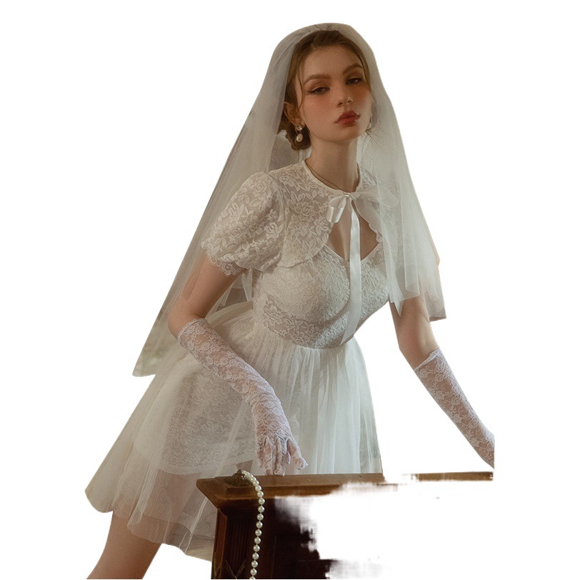 Retro Bride Shensen Travel Photograph Double-Layer Perspective Mesh Nightgown Photograph Role Playing Uniform suit Wedding Dress