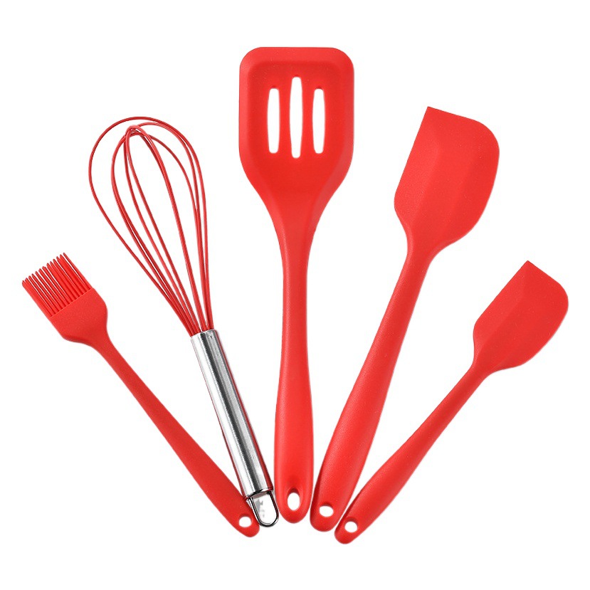 Silicone Spatula Five-Piece Set Kitchen Utensils Cake Spatula Egg Beater Baking Tools All-In-One Silicone Oil Brush Wholesale