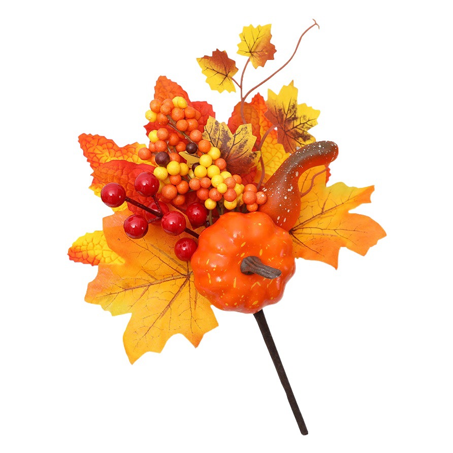 Cross-border new Halloween decoration plug-in maple leaf wreath pumpkin pine cone red fruit accessories harvest festival autumn color props