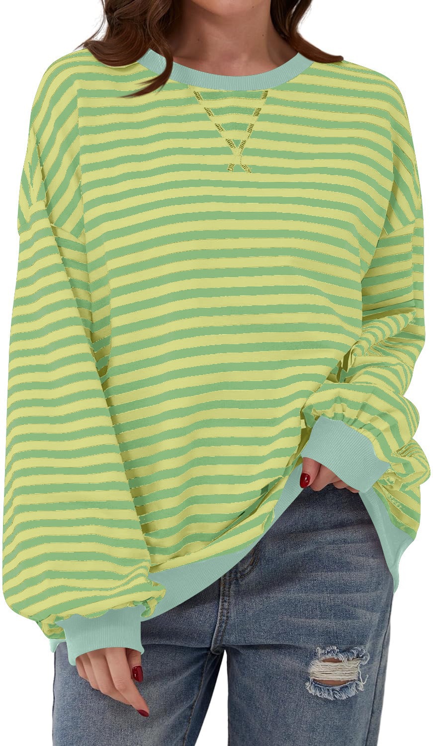 Picture of Europe and the United States cross-border Amazon autumn and winter new casual striped color matching T-shirt top
