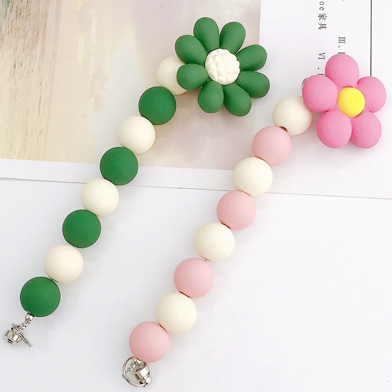Picture of Trendy New Rubber Paint Flower Bracelet Mobile Phone Accessories Beaded Mobile Phone Chain Pendant Anti-fall Pendant for Women