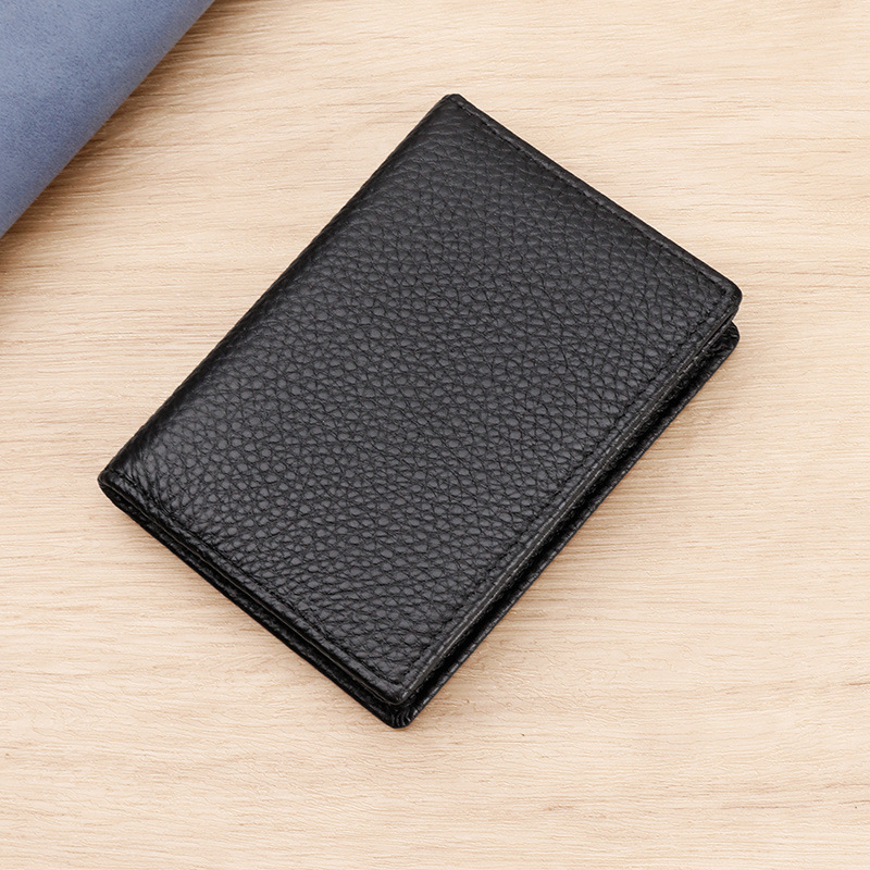 Picture of in stock wholesale genuine leather men's business card clip bag gift litchi pattern first layer cowhide business card holder 3302