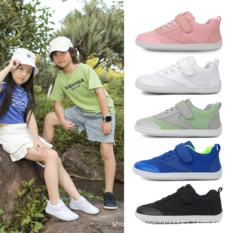Children's new wide-head barefoot shoes plus fat wide last comfortable breathable sneaker simple shoes scattered difference four seasons shoes