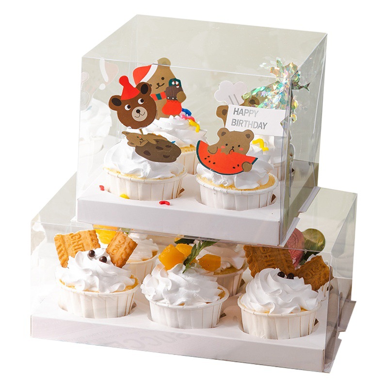 Small Cup Cupcake Packing Box Transparent West Point Dessert Packing Hand-held Muffin 2 4 6 Pack