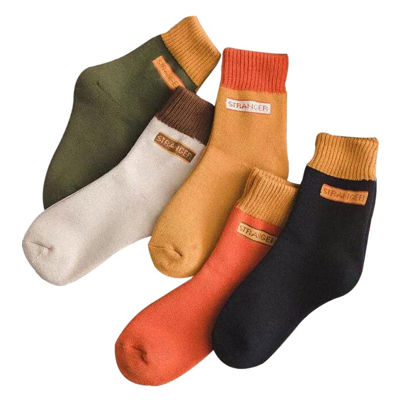 Amazon's Popular Autumn and Winter Solid Color Letter Thick Terry Socks, Mid-Calf Towel Socks, Women's Wool Socks, Simple Style