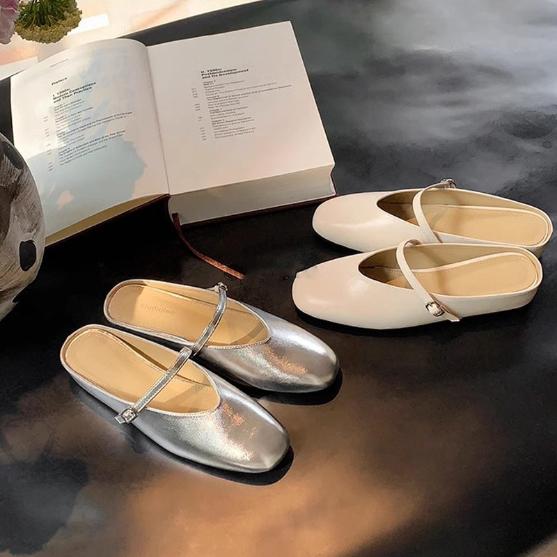 Grape Ma Beyer Evening ~ Round Toe with Inner Heightening, Shallow Mouth, Baotou Mule Half Slippers for Summer Outer Wear