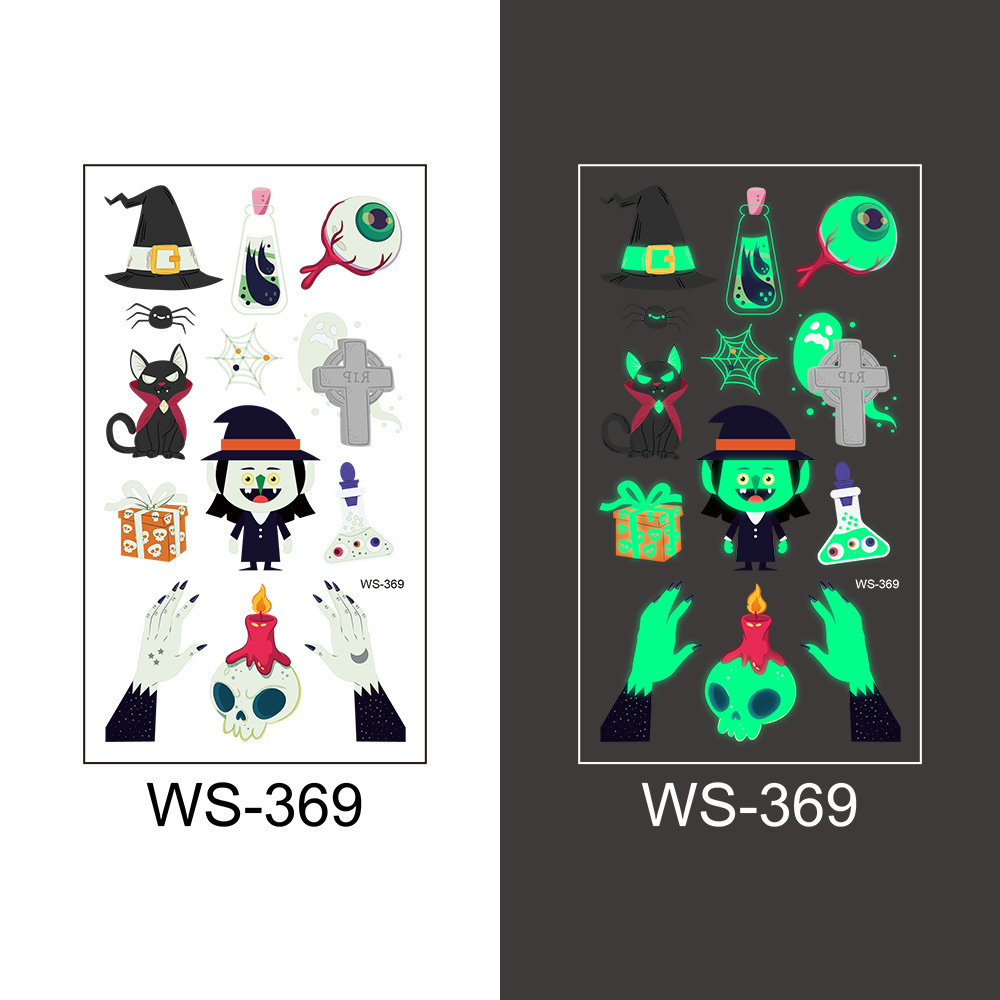 Picture of Cross-Border New Halloween Tattoo Stickers Waterproof and Sweat-Proof Long-Lasting Fluorescent Green Luminous Children's Cartoon Face Tattoo Stickers