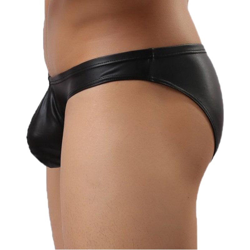 Supply men's fashion underwear foreign trade patent leather briefs low waist sexy pocket briefs wholesale