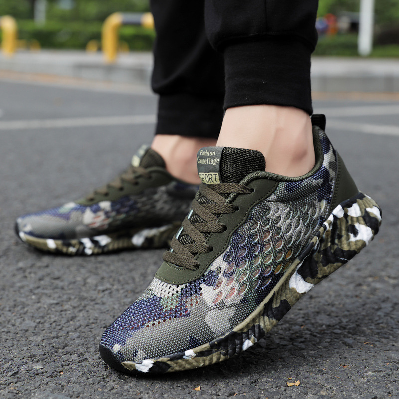 2025 Spring and Summer Hollow Sports Shoes for Men and Women Camouflage Training Shoes Trendy Manufacturers Direct Supply Men's Shoes Thick Soles for Heightening