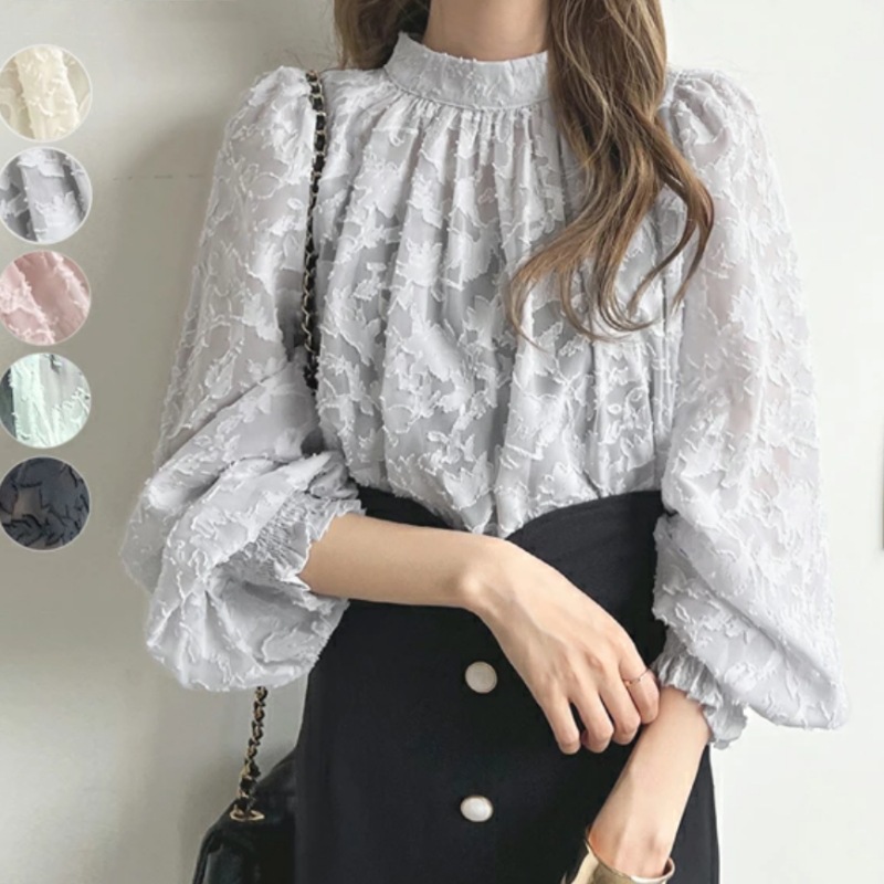 Cross-border foreign single Japanese South Korea European station foreign trade Korean pullover chiffon shirt lace top sunscreen shirt air conditioning shirt