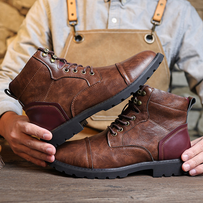 Amazon Cross-border New Martin Boots Men's Autumn Retro British Style Leather Boots Fashion High-top Workwear Style Boots