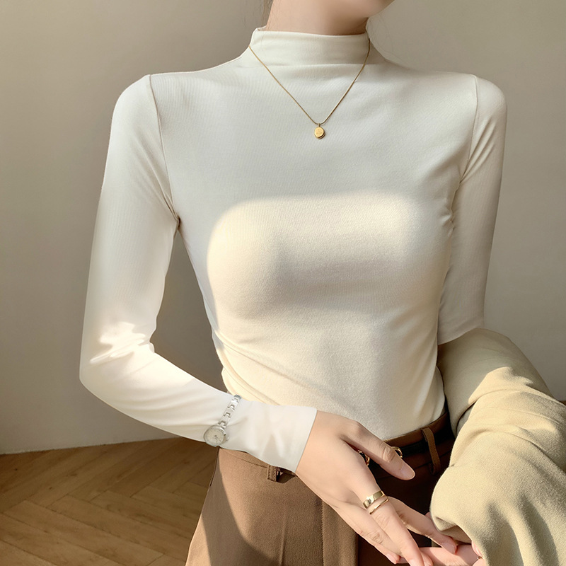 Picture of Half-high Collar Base Shirt Autumn and Winter New Slim-fit Warm Fleece Long-sleeved T-shirt Women's Solid Color All-match Top