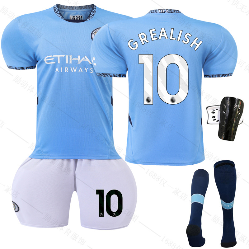 Picture of 2425 Manchester City Home New Football Suit No.9 Harland Jersey 17 De Braunay suit Foreign Trade Supply Factory