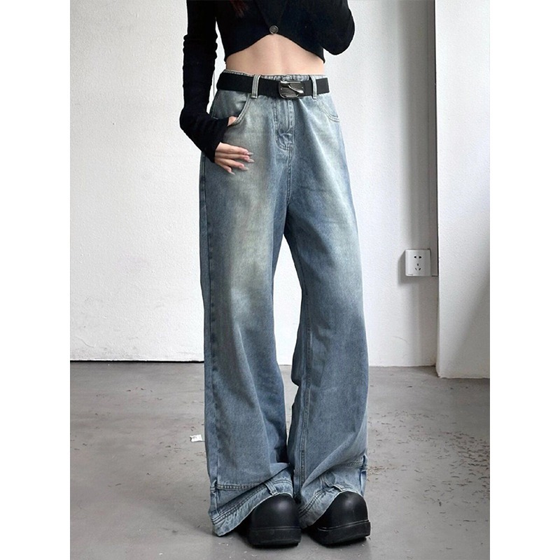 [You're wearing pants backwards] 2024 New American Wide-leg Flip-on Jeans Design Sense Straight-tube Pants