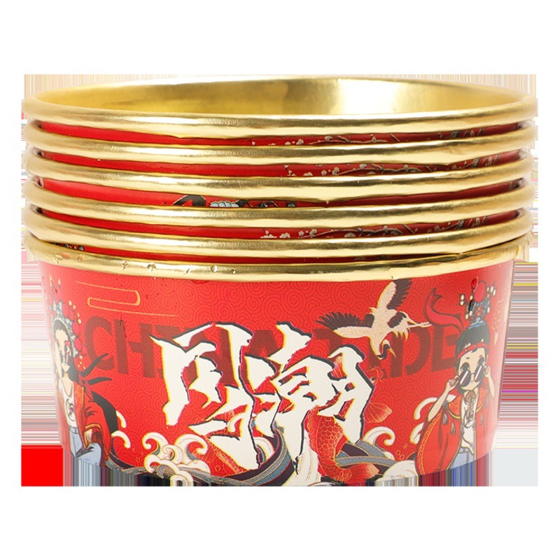 Gold foil paper bowl wholesale commercial custom take-out light food snack packaging instant noodle lunch box disposable national fashion paper bowl