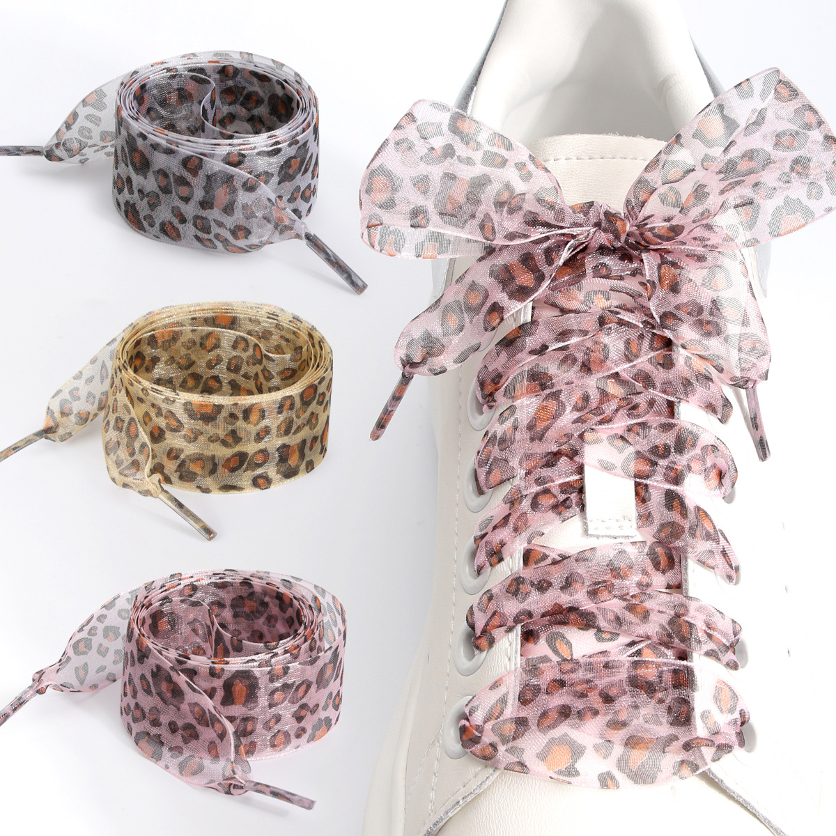 New leopard print shoelaces 2.5CM wide snow gauze cute shoelaces shoelaces leopard print pattern silk yarn lace shoelaces