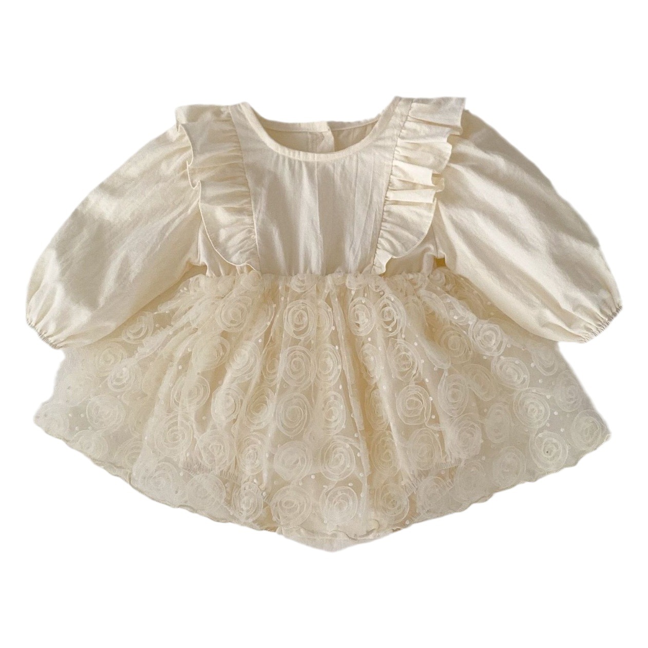 2025 Spring and Autumn Sweet Princess Mesh Flower Covering Clothes for Baby Girls One-Year-Old Banquet Hundred Days Photo Clothes and Romper Clothes