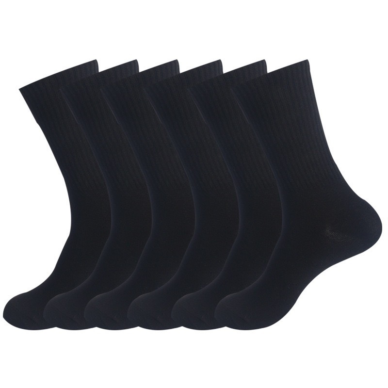 [6 Shuang a set] in stock cross-border solid color high rubber leg socks sports socks men and women black and white training crew socks