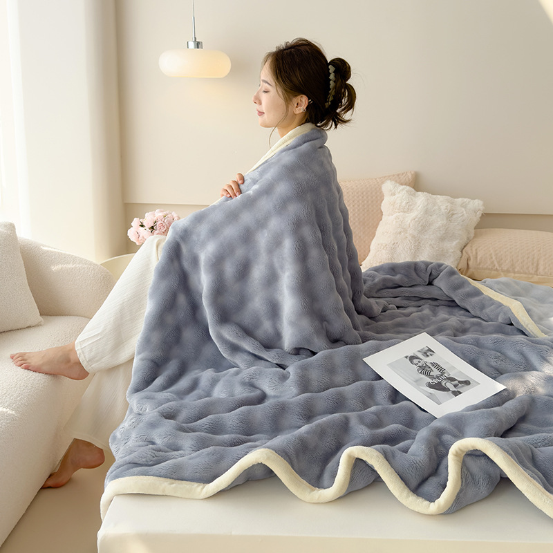 Picture of Amazon Cross-Border Warm Blanket Winter Thickened Blanket Office Milk Velvet Blanket Flannel Solid Color Rabbit Plush Blanket