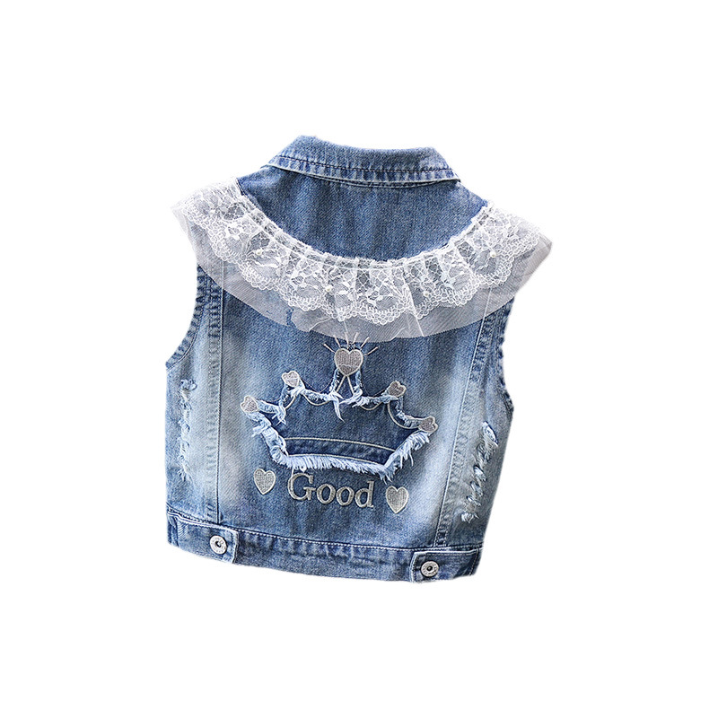 Picture of Girl's Denim Vest Autumn Clothes Girl's Fashionable Waistcoat All-match Western Style Baby Girl's Vest Outer Wear Soft Spring and Autumn Clothes