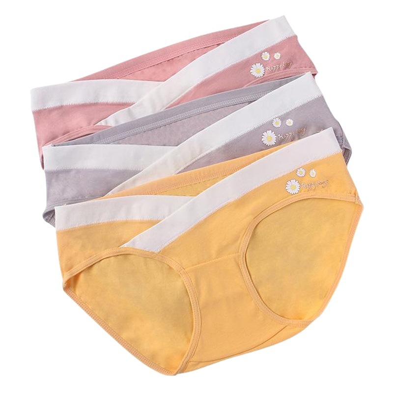 Low-Waist Maternity Underwear for Women, Pure Cotton, Antibacterial, Belly Support during Early and Second Trimester, Small Daisy Pattern Maternity Briefs