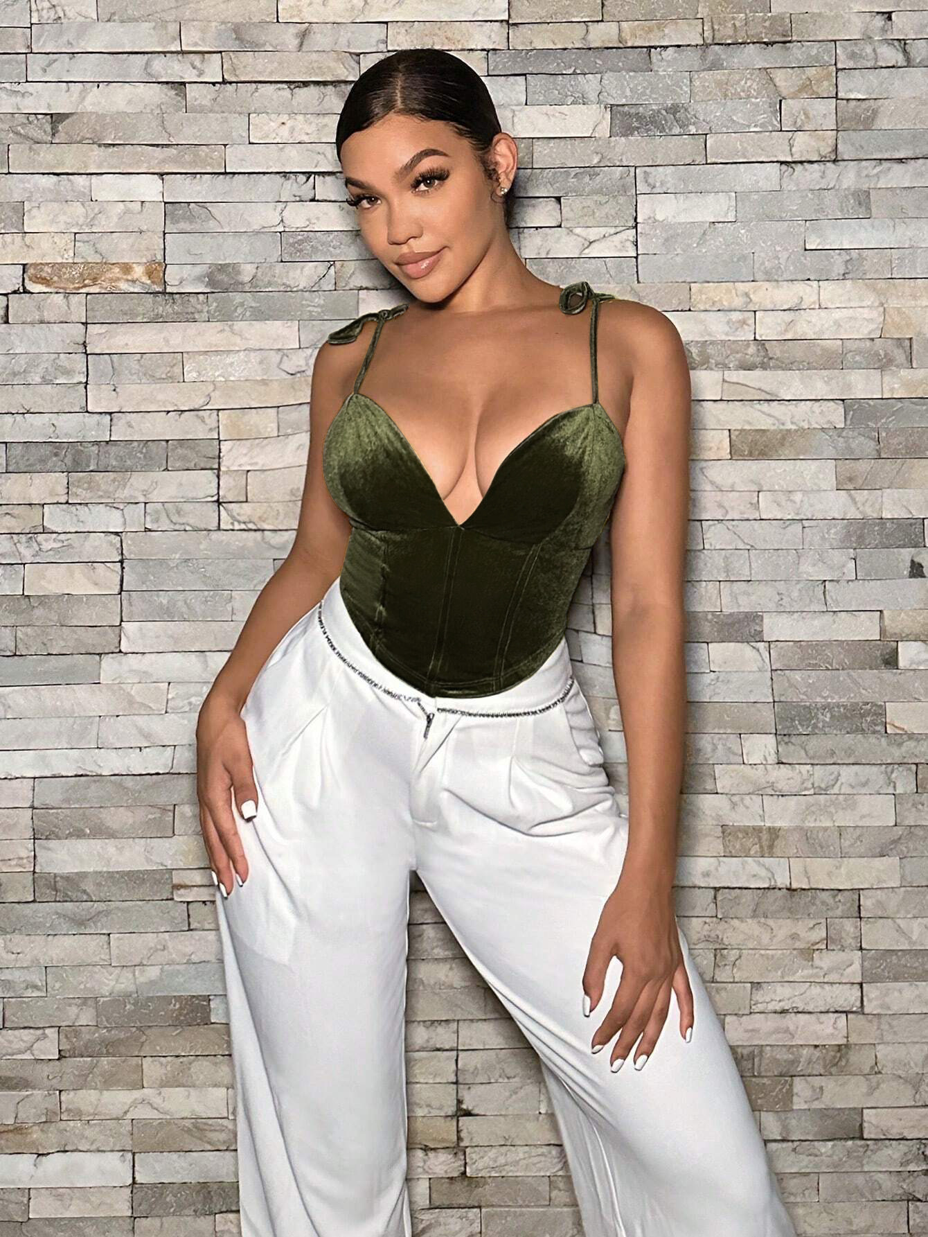 2024 Autumn and Winter New Export Cross-Border European and American Clothing Ins Sexy V-Neck Slim Asymmetrical Velvet Camisole