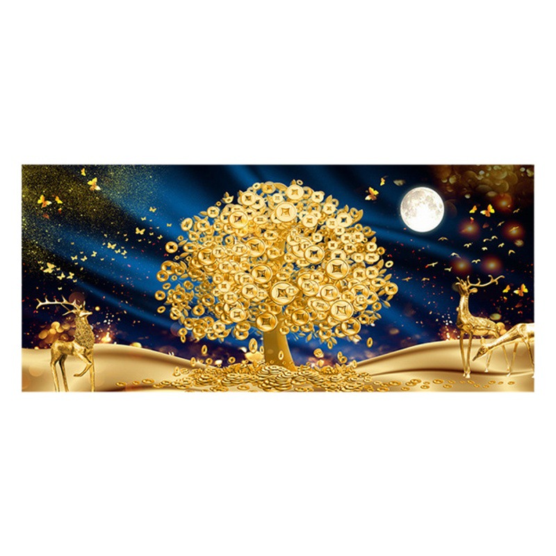 Come to picture now for free design single abstract moon money tree gold coin Tree Hotel Home Office hanging painting