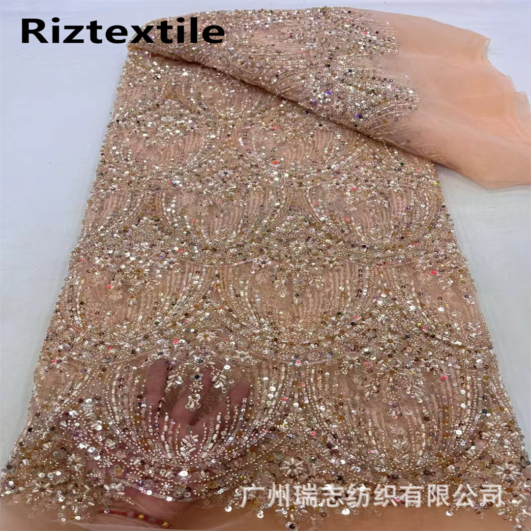 Picture of 3D Bead Tube Sequins Embroidered African Lace Wedding Dress Fashion Lace Fabric French Lace Fabric